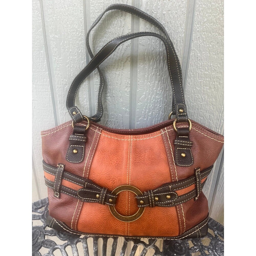 B.O.C. Brown and black leather shoulder bag with ring detail